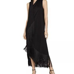 BCBGMAXAZRIA Black Fringe Asymmetrical Tank Dress | M